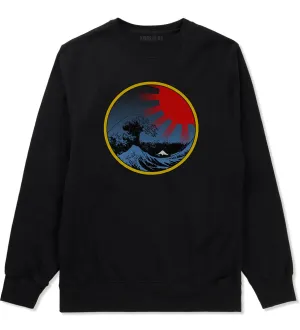 Japanese Wave Print Mens Crewneck Sweatshirt